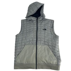 The North Face Coat Mens XL Grey Puffer Vest Full Zip Hooded Thermoball Jacket
